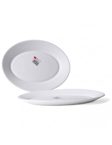 Plato ovalado fabricado en vidrio opal, ideal para servir postres, aperitivos o comidas, apto para lavavajillas. 2,5 x 22 x 30 c