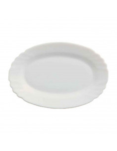 Fuente ovalada fabricada en vidrio opal, ideal para servir postres, aperitivos o comidas, apto para lavavajillas. 2 x 15 x 22 cm
