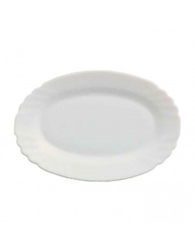 Fuente ovalada fabricada en vidrio opal, ideal para servir postres, aperitivos o comidas, apto para lavavajillas. 2 x 15 x 22 cm