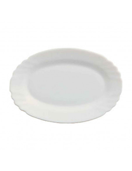 Fuente ovalada fabricada en vidrio opal, ideal para servir postres, aperitivos o comidas, apto para lavavajillas. 2 x 15 x 22 cm