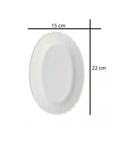 Fuente ovalada fabricada en vidrio opal, ideal para servir postres, aperitivos o comidas, apto para lavavajillas. 2 x 15 x 22 cm