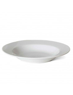 Plato hondo redondo color marfil fabricado en vidrio opal, ideal para servir postres, aperitivos o comidas, apto para lavavajill