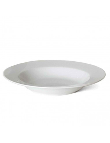 Plato hondo redondo color marfil fabricado en vidrio opal, ideal para servir postres, aperitivos o comidas, apto para lavavajill