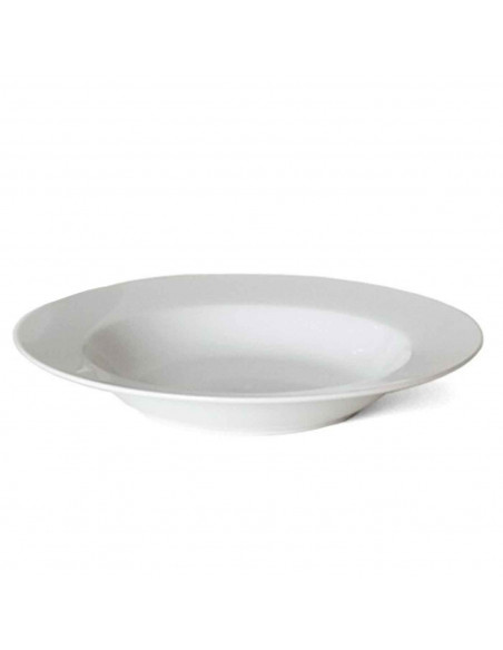 Plato hondo redondo color marfil fabricado en vidrio opal, ideal para servir postres, aperitivos o comidas, apto para lavavajill