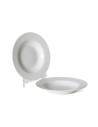Plato hondo redondo color marfil fabricado en vidrio opal, ideal para servir postres, aperitivos o comidas, apto para lavavajill