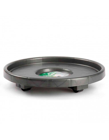 Porta maceta con 4 ruedas, facil uso, plástico resistente, ideal para plantas o jardín. 33,5 cm de diámetro.