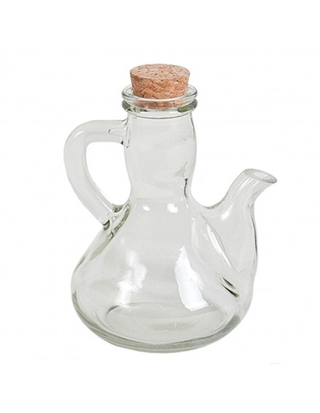Tradineur - Aceitera de Cristal con Asa + Tapón de Corcho - 275 ml. Aceitera en forma tetera con asa y tapón de corcho
