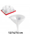 Set embudos de plástico resistente translúcido de distintos tamaños. Ideal para la cocina y diversos usos. 12 cm / 14 cm / 16 cm