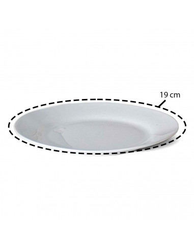 Plato redondo fabricado en porcelana, ideal para servir postres o aperitivos, apto para lavavajillas. 2 x 19 cm (alto x diámetro