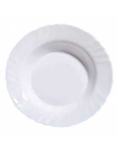 Fuente redonda honda "Ebro" fabricado en vidrio opal, ideal para servir postres o aperitivos, apto para lavavajillas. 4,5 x 32 c