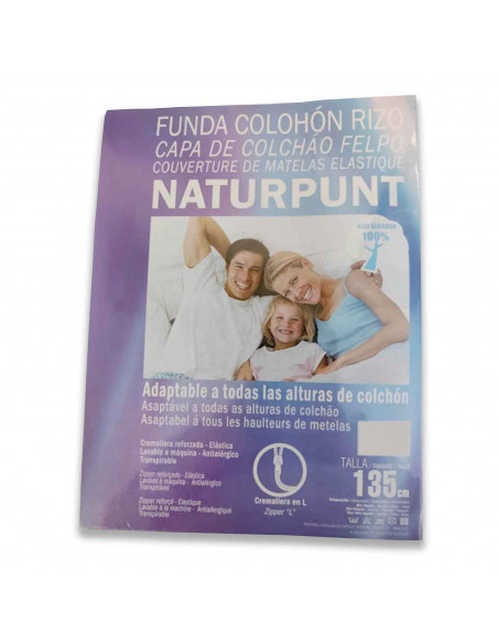 Protector rizo colchon ajustable 190/200 x 135 cm antiácaros altura adaptable 80% Algodón 20% Poliéster apto para planchar