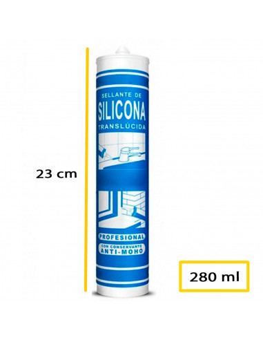 Tradineur - Sellador de silicona translúcida en cartucho, anti-moho, flexible, cocina, baño, ventanas, juntas, interior y exteri