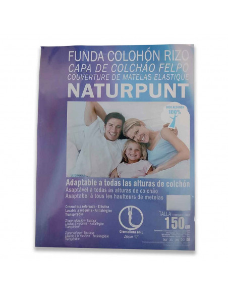 Protector rizo colchon ajustable 190/200 x 150 cm antiácaros altura adaptable 80% Algodón 20%Poliéster apto para planchar