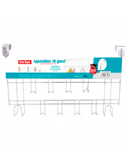 Perchero para puerta de acero, 10 ganchos, colgador de ropa metálico para baño, dormitorio, cocina, gabinete, cajón, 23 x 39 x 1