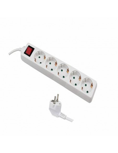 Tradineur - Alargador de 5 enchufes con interruptor y cable de 3 m, 16a/250v 3680w, base, regleta para hogar, oficina (Blanco)