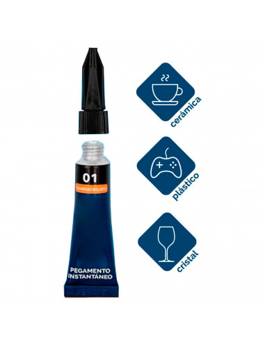 Pegamento de 3 g Silbor en el gel transparente, rápido e instantáneo, superficies de cerámica, plástico o cristal.