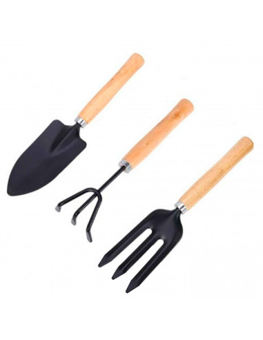 Mini set de herramientas para jardín. 3 Herramientas. Pala, Paleta y rastrillo. Longitud de 25,5 cm. Para el cuidado de jardín,