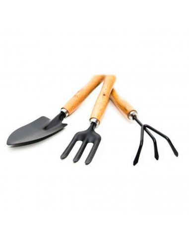Mini set de herramientas para jardín. 3 Herramientas. Pala, Paleta y rastrillo. Longitud de 25,5 cm. Para el cuidado de jardín,