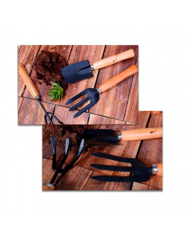 Mini set de herramientas para jardín. 3 Herramientas. Pala, Paleta y rastrillo. Longitud de 25,5 cm. Para el cuidado de jardín,