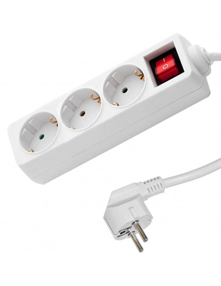 Alargador de 3 enchufes con interruptor de 3 m y 16a/250v 3680w. Alargadera de 3 m con 3 enchufes Regueta con 3 bases de 3m.