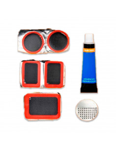 Tradineur - Kit de reparación de pinchazos, trae adhesivo 5 parches y lija, tanto para piscina, bicicletas entre otros.