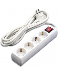 Tradineur - Alargador de 4 enchufes con interruptor y cable de 1,5 m, 16a/250v 3680w, base, regleta para hogar, oficina (Blanco)