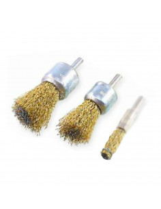 Set de cepillos de hierro para taladro, 3 cepillos, diámetro de 1,2 / 2,4 / 2,8 cm. Elimina acero, aluminio, cobre, latón, etc.