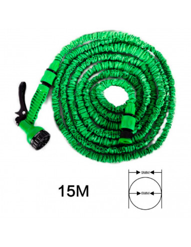Manguera de jardín extensible con pistola y adaptadores, 7 patrones de riego, irrigación, labores jardinería, agricultura, lavad