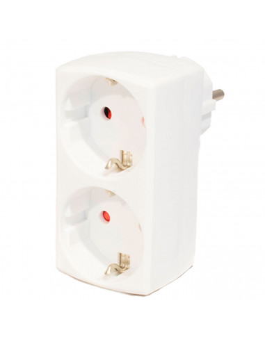 Tradineur - Adaptador de 2 tomas con protección infantil 16A max 3680W Enchufe 2 en 1 color blanco