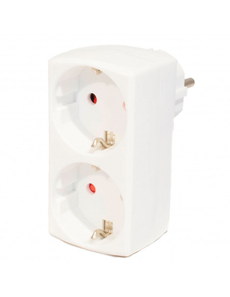 Tradineur - Adaptador de 2 tomas con protección infantil 16A max 3680W Enchufe 2 en 1 color blanco