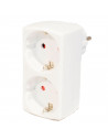 Tradineur - Adaptador de 2 tomas con protección infantil 16A max 3680W Enchufe 2 en 1 color blanco