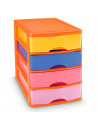 Tradineur - Cajonera sobremesa naranja 4 cajones multicolor 35 x 27 x 35,5 cm. Torre de almacenaje multiusos, organizador auxili