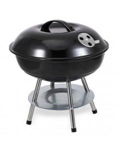 Barbacoa redonda para carbón de acero esmaltado con tapa, patas, bandeja de cenizas, regulador temperatura, portátil, acampada,