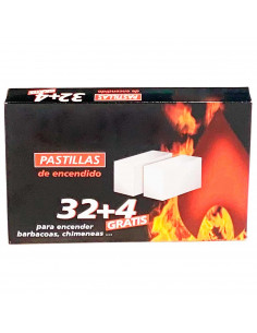 Tradineur - Pack de 36 pastillas enciendefuegos, encendido de barbacoas, chimeneas, hogueras, cocinas de leña, estufas, blanco