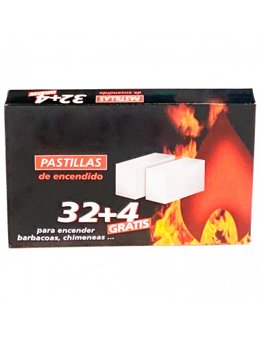 Tradineur - Pack de 36 pastillas enciendefuegos, encendido de barbacoas, chimeneas, hogueras, cocinas de leña, estufas, blanco