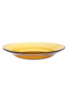 Plato hondo de vidrio ámbar, cuenco apilable, mezclas, cocina, repostería, ensaladas, dimensiones 3 x 23 cm (altura x diámetro)