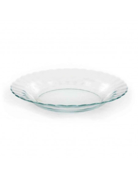 Plato hondo de vidrio, servir, cocina, hostelería, cenas, servir, dimensiones 3,5 x 23 cm (altura x diámetro)