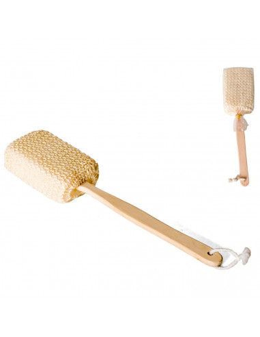 Esponja de baño con mango de madera, fibra de sisal, cepillo de ducha de mano, mango largo, masaje o exfoliación de cuerpo, 37 c