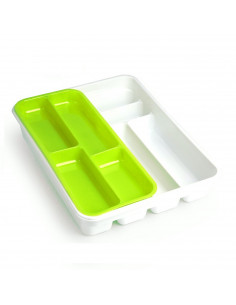 Tradineur - Cubertero organizador de cubiertos color blanco y verde 40 x 30 x 7 cm