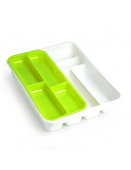 Tradineur - Cubertero organizador de cubiertos color blanco y verde 40 x 30 x 7 cm