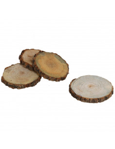 Set de 4 posavasos de madera natural, rodajas, troncos con corteza sin acabado, círculos para bebidas, decoración, manualidades,