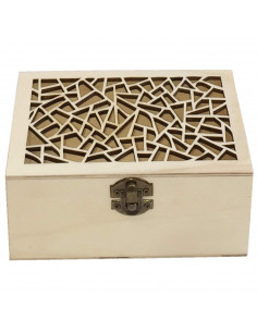 Caja de madera natural rectangular con tapa estilo grieta, cierre metálico, almacenaje objetos, joyas, manualidades, decoración,