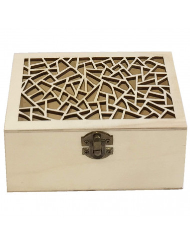 Caja de madera natural rectangular con tapa estilo grieta, cierre metálico, almacenaje objetos, joyas, manualidades, decoración,