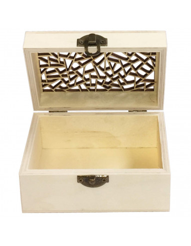 Caja de madera natural rectangular con tapa estilo grieta, cierre metálico, almacenaje objetos, joyas, manualidades, decoración,