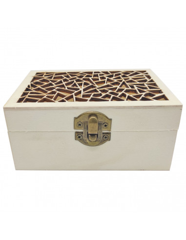 Caja de madera natural rectangular con tapa estilo grieta, cierre metálico, almacenaje objetos, joyas, manualidades, decoración,