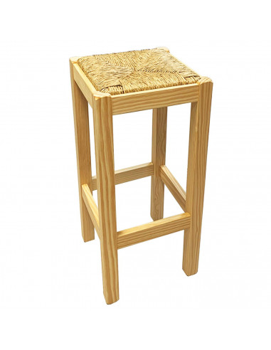 Taburete cuadrado de madera, asiento de rafia, banqueta con reposapiés y asiento de fibra natural para restaurante, cocina, 70 x