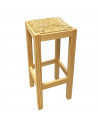 Taburete cuadrado de madera, asiento de rafia, banqueta con reposapiés y asiento de fibra natural para restaurante, cocina, 70 x