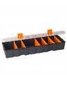 Caja de herramientas con separadores removibles, 7 compartimentos, asa y enganche para candado, modelo Baguette, plástico resist