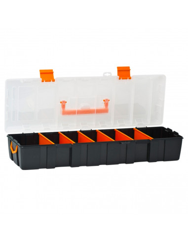 Caja de herramientas con separadores removibles, 7 compartimentos, asa y enganche para candado, modelo Baguette, plástico resist