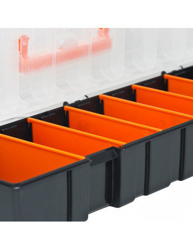 Caja de herramientas con separadores removibles, 7 compartimentos, asa y enganche para candado, modelo Baguette, plástico resist